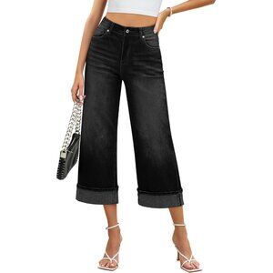 Wide Leg Jeans Women High Waisted Denim Crop Pants Casual Baggy Comfort